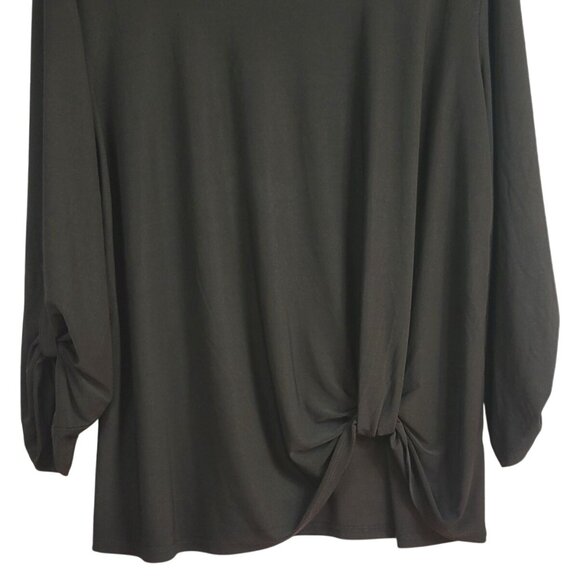 Cato Pullover Top Black XL 3/4 Sleeve Round Neck Front Twist Solid Stretchy NWT - Picture 3 of 8